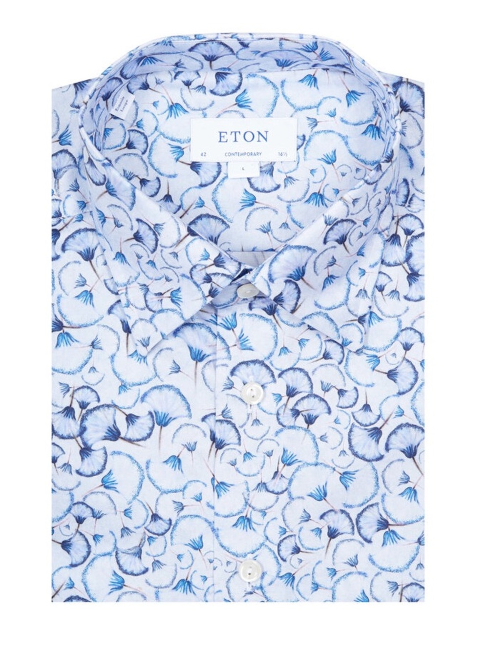 ETON Floral Signature Button Down Shirt Blue Sz 44 17 1/2 Neck